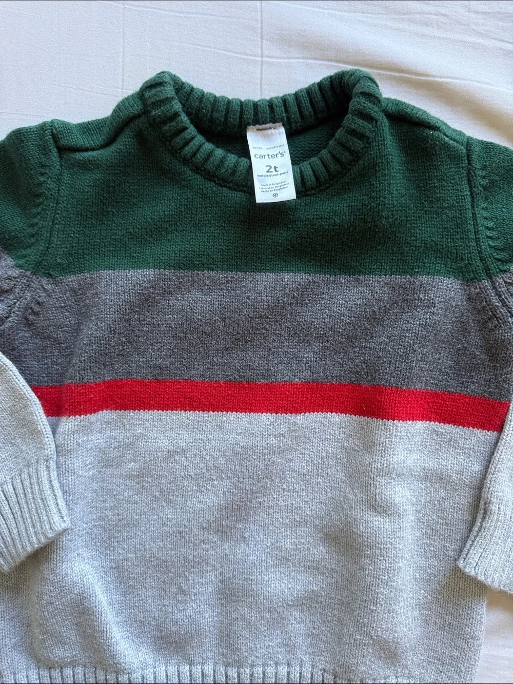 Carter's Green, Gray & Red Striped Crewneck Sweater